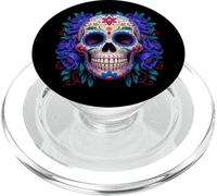 Purple Floral Black Sugar Skull Day Of The Dead Mexican Art PopSockets PopGrip per MagSafe
