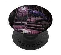 Purple Gothic Raven Reading Floral Book Lover Dark Romance PopSockets PopGrip Adesivo