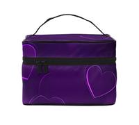 Purple Hearts Travel Makeup Bag - Organizer portatile per articoli da toeletta con scomparti con cerniera per spazzole, bottiglie e prodotti per la cura della pelle