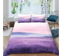 Purple landscapecopripiumino morbida microfibra 3 pezzi motivo 3D con cerniera Watercolor serene scene Set Di Copripiumino con federe soffice morbida for adolescenti Double（200x200cm）