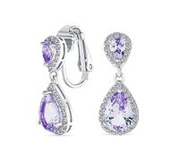 Purple Lavender Teardrop CZ Halo Prom Drop Statement Lampadario Clip On Earrings Simulazione Di Amethyst Cubic Zirconia Argento Placcato Ottone