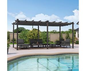 PURPLE LEAF Gazebo Pergola 2,9 x 5,5 M Alluminio Pergolato da Giardino con Tetto ha Scomparsa Per Giardino Pergolati Terrazzo e Attività Commerciale, Grigio chiaro