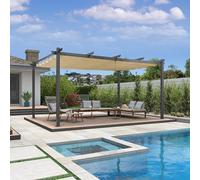 PURPLE LEAF Gazebo Pergola 3,5 x 4,8 M Alluminio Pergolato da Giardino con Tetto ha Scomparsa Per Giardino Pergolati Terrazzo e Attività Commerciale, Cachi chiaro