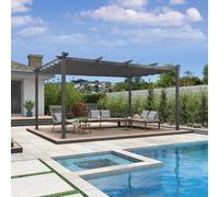 PURPLE LEAF Gazebo Pergola 3,5 x 4,8 M Alluminio Pergolato da Giardino con Tetto ha Scomparsa Per Giardino Pergolati Terrazzo e Attività Commerciale, Grigio chiaro