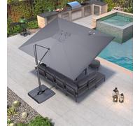 PURPLE LEAF Ombrellone da Giardino 2,7 x 3,5 m con Base a Croce, Ombrelloni da Esterno in Alluminio, Tela Acrilica Simulata Anti-UV con Rotazione di 360° e 6 Inclinazioni, Grigio scuro mélange