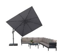 PURPLE LEAF Ombrellone da Giardino 2,7 x 3,6 m con con Base a Croce, Ombrelloni da Esterno Tela 240g/m² Anti-UV con Inclinazione Bidirezionale, Rotazione a 360°, Grigio scuro mélange