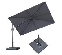 PURPLE LEAF Ombrellone da Giardino 3 x 2 m con Base, Ombrelloni da Balcone Tela 240 g/m2 con Protezione UV 50+, Inclinabile 110°, Rotazione a 360° e 6 Inclinazioni Regolabili, Grigio scuro mélange