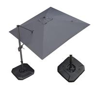 PURPLE LEAF Ombrellone da Giardino 3 x 3 m con Basi per Ombrelloni, Ombrellone Decentrato con Rotazione di 360° e 5 Posizioni Inclinabili, 8 Stecche in Alluminio e Tela Protezione UV 50+, Grigio