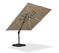 PURPLE LEAF Ombrellone da Giardino 3 x 3 m con Luce LED Solare, Ombrelloni da Esterno Inclinabile e Rotazione di 360°, Ombrellone da Balcone con 8 Stecche e Tela con Protezione UV 50+, Beige