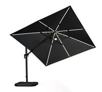 PURPLE LEAF Ombrellone da Giardino LED Solare 3 x 3 m con Base a Croce, Ombrelloni da Esterno Protezione UV 50+ con Inclinabile Bidirezionale di 60° e Rotazione di 360°, Grigio