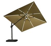 PURPLE LEAF Ombrellone da Giardino LED Solare 3 x 3 m con Inclinabile Bidirezionale, Ombrelloni da Esterno Tela 240 g/m² Protezione UV 50+ con 5 livelli di regolazione e Rotazione di 360°, Beige