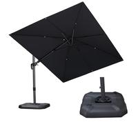 PURPLE LEAF Ombrellone Decentrato 2,7 × 3,6 m Rettangolare con Base, Ombrellone da Giardino Esterno Tela da 240 g/m² Anti UV con Girare 0-45° su Entrambi i Lati e Rotazione a 360°, Grigio