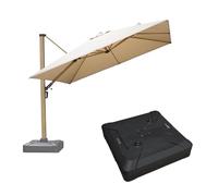 PURPLE LEAF Ombrellone decentrato con effetto legno 3 x 3 m quadrato con base, grande ombrellone da giardino per esterni telaio in alluminio con rotazione a 360° per balcone, terrazza, piscina, beige