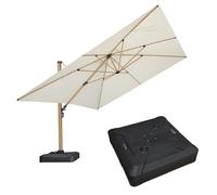 Purple Leaf - Ombrellone Quadrato di Lusso 3,65 x 3,65 m con Pied, Ombrellone da Giardino Esterno con Alluminio Imitazione Legno, Rotazione a 360°, Protezione UPF 50+, Per Giardino, Terrazze, Crema