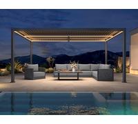 PURPLE LEAF Pergola Bioclimatica 3x4,8 m in alluminio con lame orientabili e LED, Pergola giardino esterno, resistente alle intemperie, gazebo da giardino esterno per patio e carport, grigio