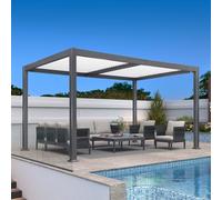 PURPLE LEAF Pergola Bioclimatica 4,25 x 3 m Pergolato da Giardino Lame Orientabili Gazebo Pergola Alluminio Pali Bianchiper Patio Terrazza Esterno Style Contemporain, Grigio-Bianco intenso