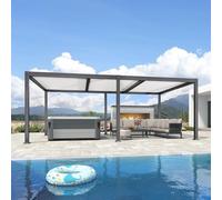 PURPLE LEAF Pergola Bioclimatica 6,35 x 3,5 m Pergolato da Giardino Lame Orientabili Gazebo Pergola Alluminio Pali Bianchiper Patio Terrazza Esterno Style Contemporain, Grigio-Bianco intenso