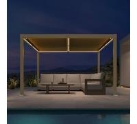 PURPLE LEAF Pergola Bioclimatica con LED 3 × 3,65 m in alluminio, Pergola da giardino all'aperto con lame orientabili, impermeabile e anti-UV, struttura stabile per terrazza e carrello, champagne