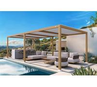 PURPLE LEAF Pergola Bioclimatica Effetto Legno Alluminio 3,5 x 8,5 m, Gazebo da Giardino Esterno Impermeabile con Lame Orientabili, Pergola per Terrazza, Giardino e Carport, Legnoso