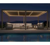 PURPLE LEAF Pergola Bioclimatica in Alluminio 3,5 × 5,5 m con LED, Pergola Giardino Esterno con Lame Orientabili, Anti-UV e Impermeabile, Grande Stabilità, per Grande Terrazza e Carport, Champagne