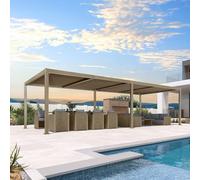 PURPLE LEAF Pergola Bioclimatica in Alluminio 3,5 × 8,5 m con LED, Pergola Giardino Esterno con Lame Orientabili, Resistente alle Intemperie, Anti-UV e Impermeabile, per Grandi Terrazze, Champagne