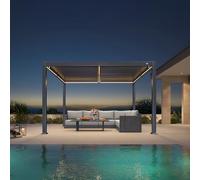 PURPLE LEAF Pergola Bioclimatica in Alluminio 3 x 3,65 m, Gazebo da Giardino Esterno Impermeabile con Lame Orientabili e LED, Pergola Giardino Esterno per Terrazza, Esterno e Carport, Grigio