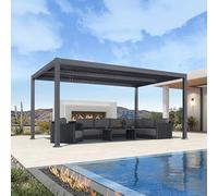 PURPLE LEAF Pergola Bioclimatica in Alluminio 3 x 4,8 m con Lame Orientabili, Pergola Giardino Esterno Impermeabile e AntiUV, Gazebo da Giardino Esterno Ideale per Terrazza e Patio, Grigio