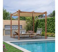 PURPLE LEAF Pergolato da Giardino Pergola 3 x 3 M in Alluminio per Esterno con Tetto a Scomparsa Poliestere Impermeabile e Resistente ai Raggi UV Struttura in Legno Struttura in Legno, Khaki