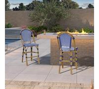 PURPLE LEAF Set di 2 sgabelli da bar in alluminio con schienale, per giardino, balcone, blu scuro