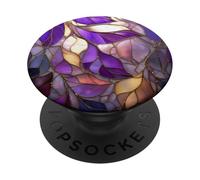 Purple Leaves Stained Glass Aesthetic Botanical Girly PopSockets PopGrip Adesivo