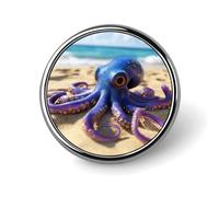 Purple Octopus on Beach Funny Round Lapel Pins Metal Button Brooch Badge Tie Hats Clothes Decoration for Men Women