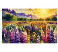 Purple Pink Flowers Lupin Field Sunrise Spring Landscape Bandiera Di All'Aperto 90X150Cm Colorato Banner Durevole Bandiera Dei Pirati Per Decorazione Prato Balcone