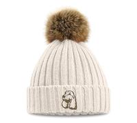 Purple Print House Cocker Spaniel - Berretto da donna ricamato in pelliccia sintetica con pompon, Farina d'avena, Taglia unica