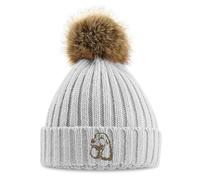 Purple Print House Cocker Spaniel - Berretto da donna ricamato in pelliccia sintetica con pompon, Grigio chiaro, Taglia unica