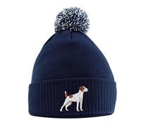 Purple Print House Jack Russell - Berretto con pompon Jack Terrier con pompon, idea regalo per gli amanti dei cani, per uomini, donne, bambini, Marina Militare, Taglia unica