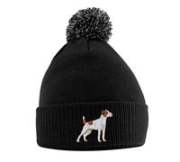 Purple Print House Jack Russell - Berretto con pompon Jack Terrier con pompon, idea regalo per gli amanti dei cani, per uomini, donne, bambini, Nero , Taglia unica