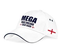 Purple Print House Mega Make England Great Again, berretto da baseball con croce di San Giorgio, con scritta inglese Pride unisex, bianco/blu navy, Taglia unica