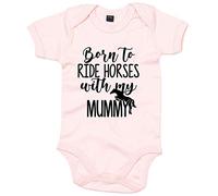 Purple Print House Tutina per neonato con scritta "Baby Born to Ride Horses", regalo personalizzato per lei, salto, rosa chiaro, 0-3 Mesi
