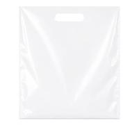 Purple Q Crafts Sacchetto di plastica con manico fustellato 15 "x18" sacchetti di plastica bianca per merchandising 100 confezioni per vendita al dettaglio, regali, fiere commerciali e altro ancora
