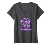 Purple Reign: Avventura Reale per Ragazzi Maglietta con Collo a V, Donna, Grigio Scuro, M