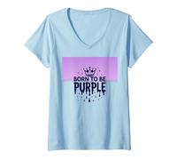 Purple Reign: Regal Crown Burst per Gli Appassionati Reali Maglietta con Collo a V, Donna, Celeste, S