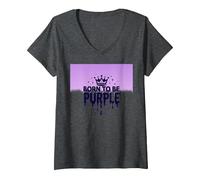 Purple Reign: Regal Crown Burst per Gli Appassionati Reali Maglietta con Collo a V, Donna, Grigio Scuro, L