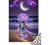 Purple Rose Moonlight 1000 Pezzi Cartone Spesso Puzzle Classico Coppia Partner Allenamento Del Cervello Decorazione Murale Idea Regalo 52x38cm/1000pcs