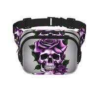 Purple Rose Skull Print Square Double Layer bag Waist Bag Trendy Pack Travel Bag con Bel Regolabile, nero, Taglia unica