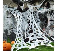 Purple Star 1 x 6 m Halloween ragnatele - ragnatele elastiche per Halloween - ragnatele super elastiche - grande rete di manzo fai da te - con 20 ragni falsi, 12 pipistrelli, 6 picchetti a terra