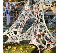 Purple Star 1 x 6 m Halloween ragnatele - ragnatele elastiche per Halloween - ragnatele super elastiche - grande rete di manzo fai da te - con 20 ragni falsi, 12 pipistrelli, 6 picchetti a terra