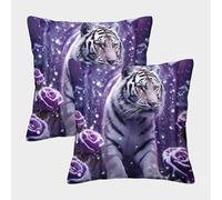 Purple Tiger Fantasy Federe Cuscini Per Divano Decorative Fodere Per Cuscini Confezione Da 2 Cerniera Invisibile Letto Casa Camera 50x50cm