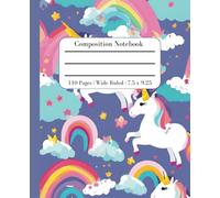 Purple Unicorn and Rainbow Aesthetic Composition Notebook - Wide Ruled, 110 Pages, 7.5 x 9.25 Inches - Cute and Colorful Design for Writing, School, ... Great Gift for Kids, Girls, Teens, and Women