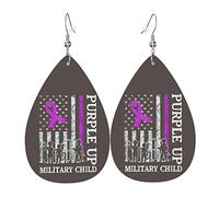 Purple Up Military Kids Military Child Month Orecchini in pelle per le donne Ciondolano l'orecchino con pendente a goccia con gancio Regali per ragazza adulta