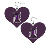 Purple Up Military Kids Military Child Month Orecchini in pelle per le donne Ciondolano l'orecchino con pendente a goccia con gancio Regali per ragazza adulta